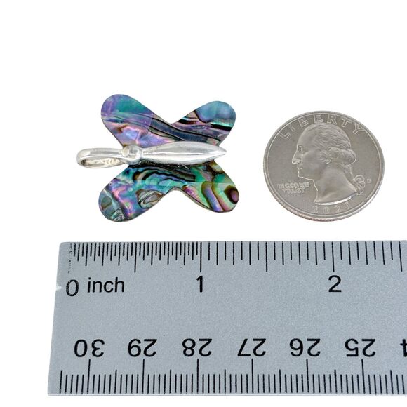 Vintage Sterling Silver 925 Abalone Inlay Butterfly Pendant - Picture 6 of 7